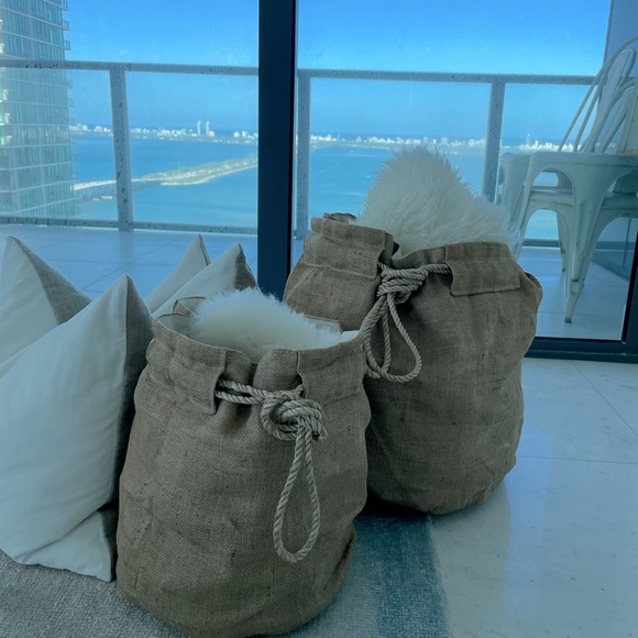 Pottery Barn Other - Pottery Barn burlap and rope basket/storage bags